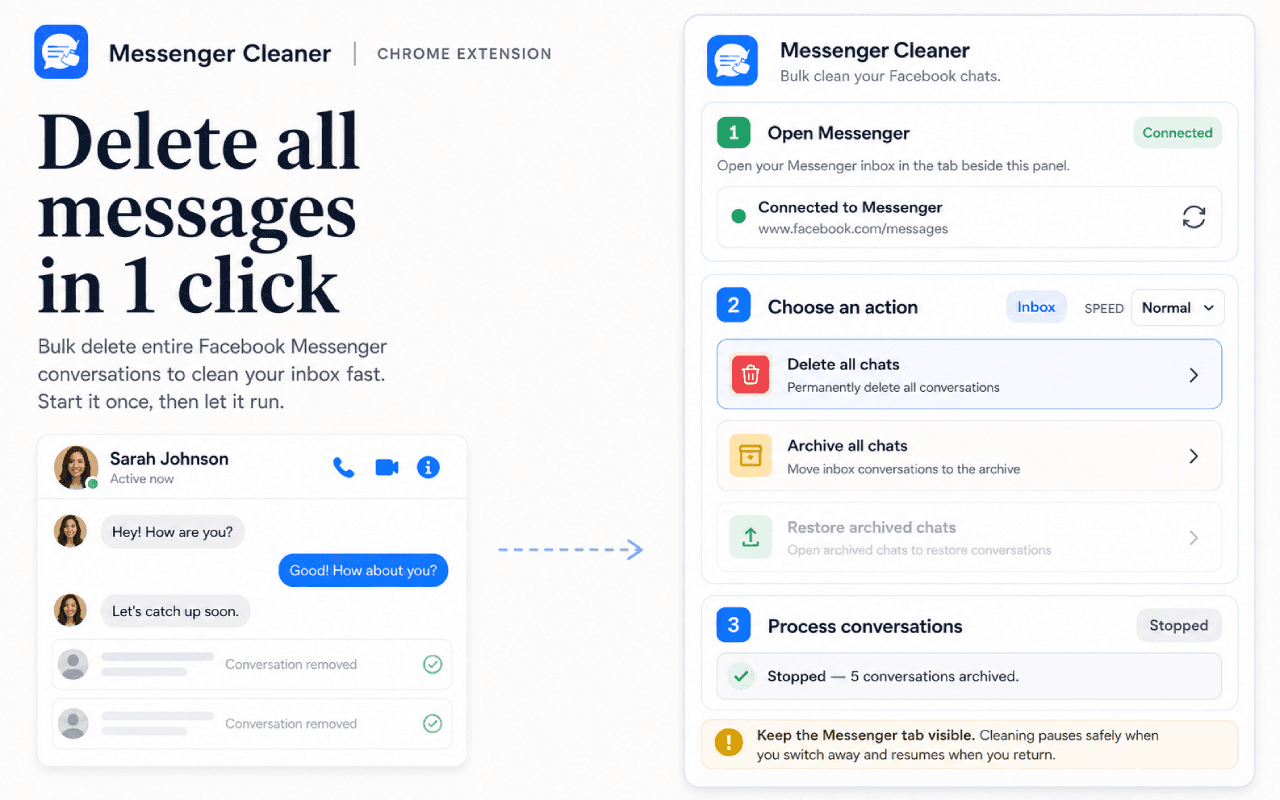 Selecting Messenger conversations to delete or archive